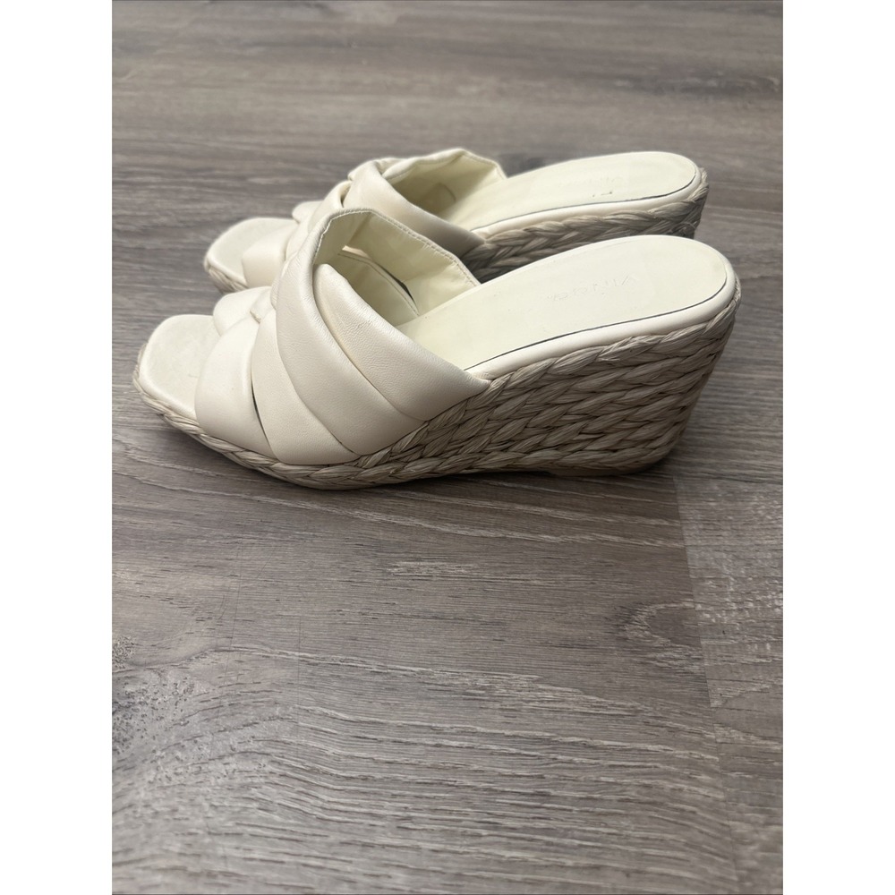 Vince Womens Gilian Sandals Espadrille Wedge Heel Slides White Leather 9.5m View 3